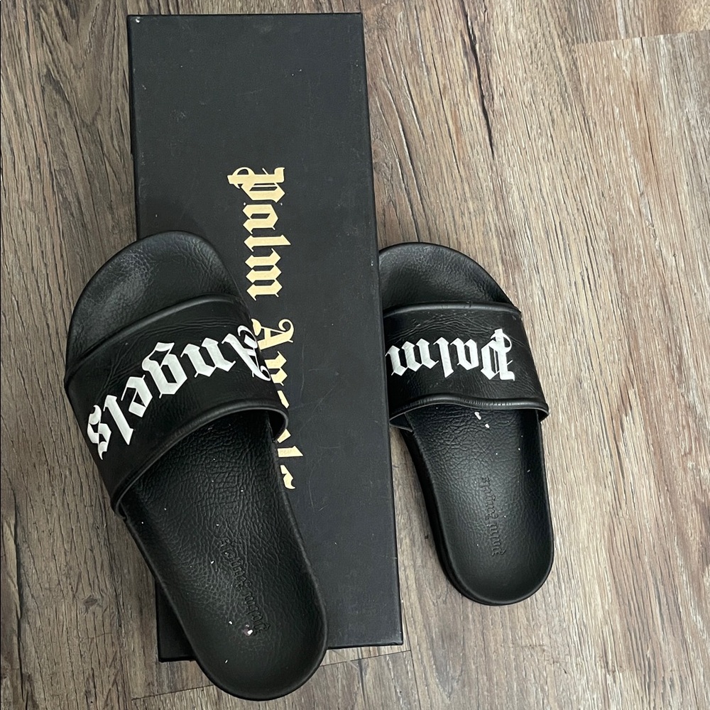 Palm Angels Black Slides with White Logo